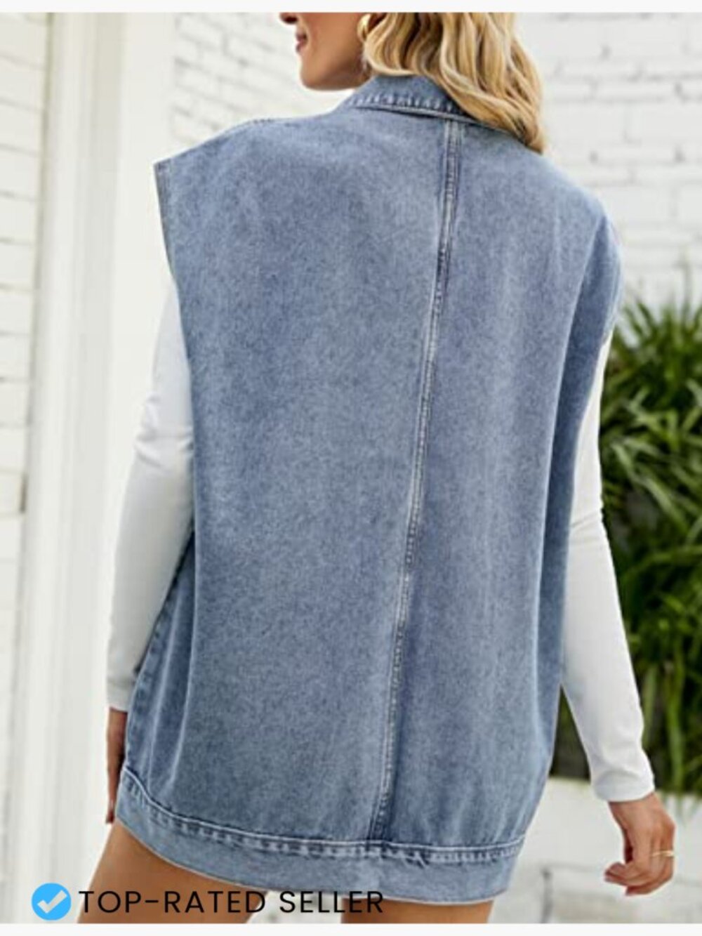 Oversized Sleeveless Button Down Denim Vest Jacket Y2K Western Shacket - Picture 6 of 7